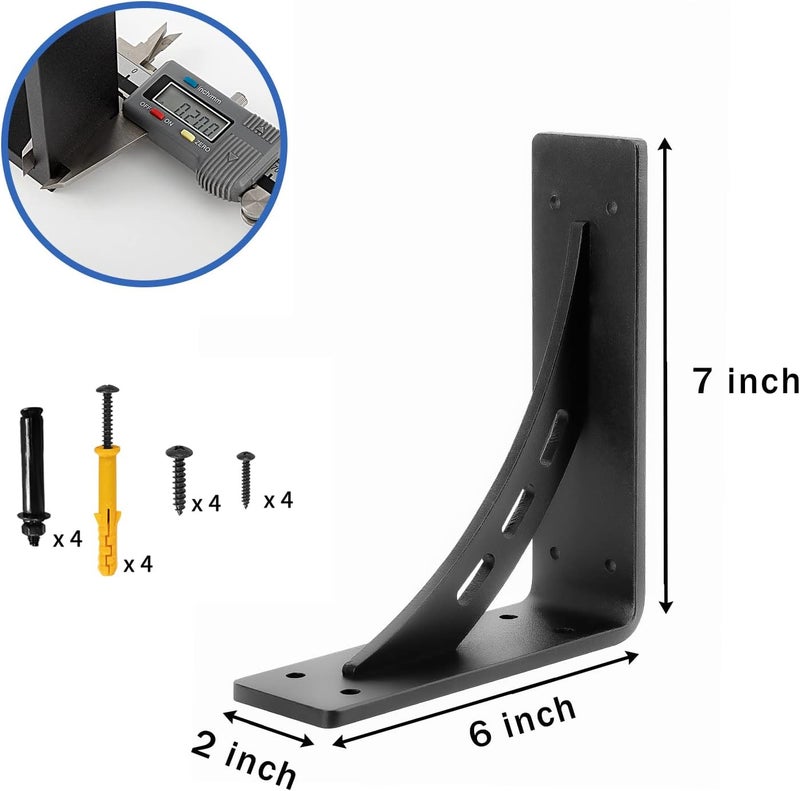 Firmetal 7 inch x 6 inch Heavy Duty Shelf Brackets , Max Load 1100 Lbs ,Premium Alloy Metal Mantel Brackets (Set of 2) Fireplace Mantel Brackets - Countertop Support (7" x 6" ) - Image 2